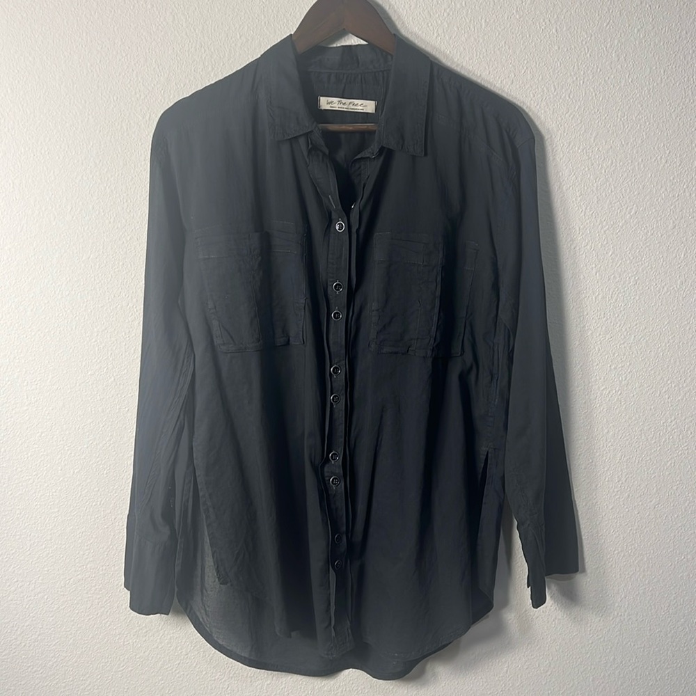 Free People Black Button-Down Shirt